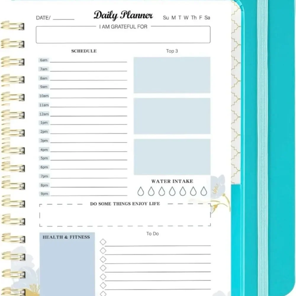 Daily Planner Organizer Undated Teal Green Task List Spiral Bound Notebook